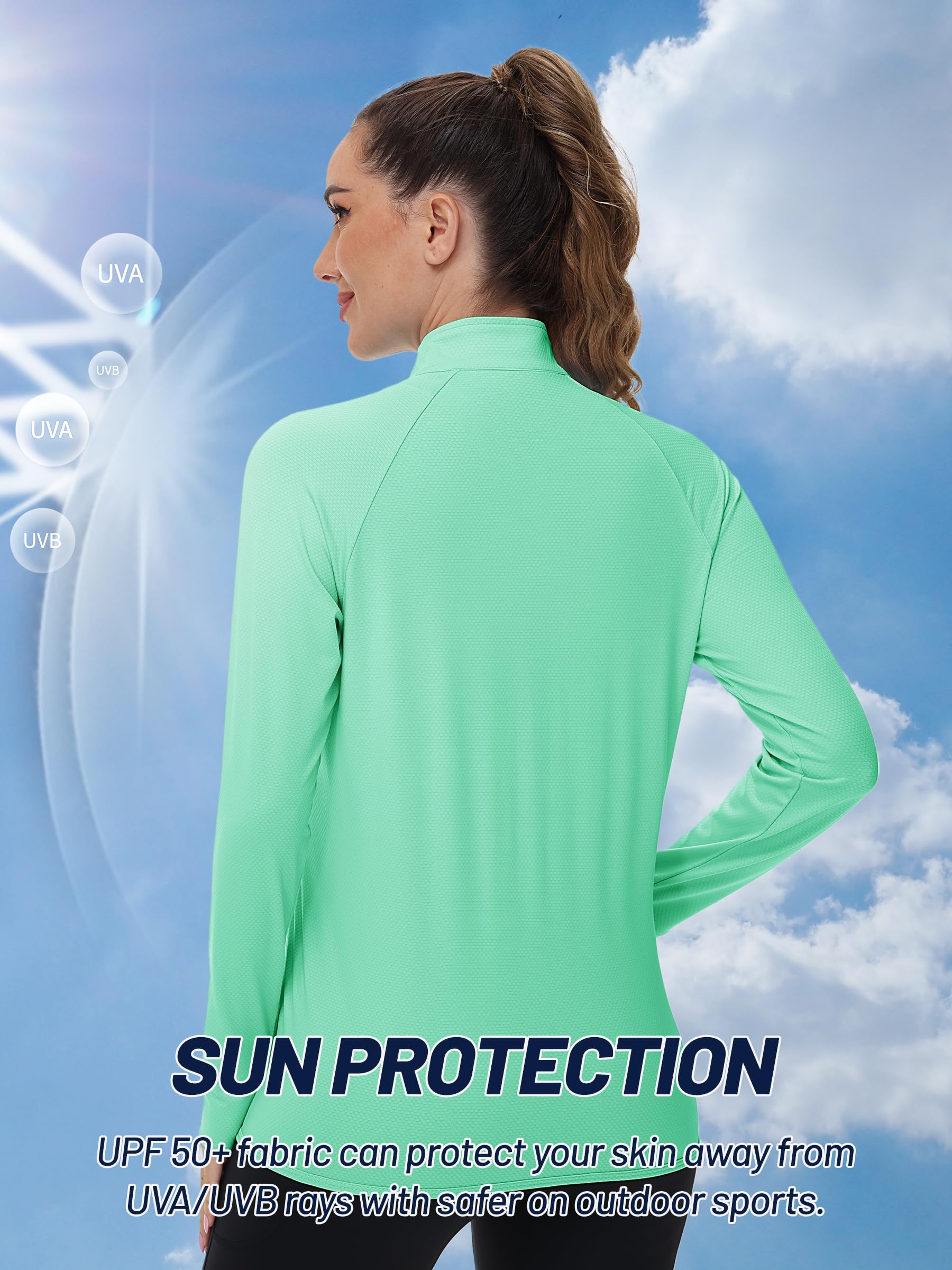 TACVASEN Women's Athletic Jackets UV Protection Shirts Running Jackets for Women UPF 50+ Long Sleeve Activewear Golf Shirt Mint Green