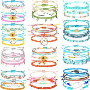 42 pcs sunflower bracelets surfer wave bracelet handmade braided rope friendship bracelets adjustable bracelets for women(elegant style)