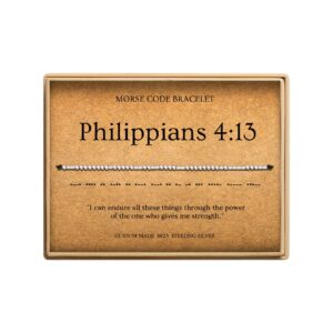 sterling silver christian bracelets for women | philippians 4:13 bible verse morse code | s925 bracelets inspirational gifts for women