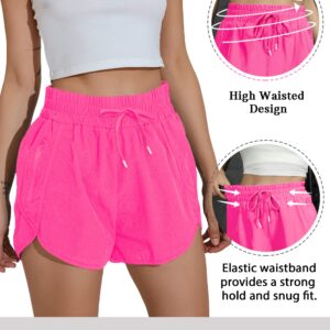 BMJL Women's Workout Short High Waisted Gym Running Short Summer Plus Size Sporty Athletic Short Pants(M,Hot Pink)