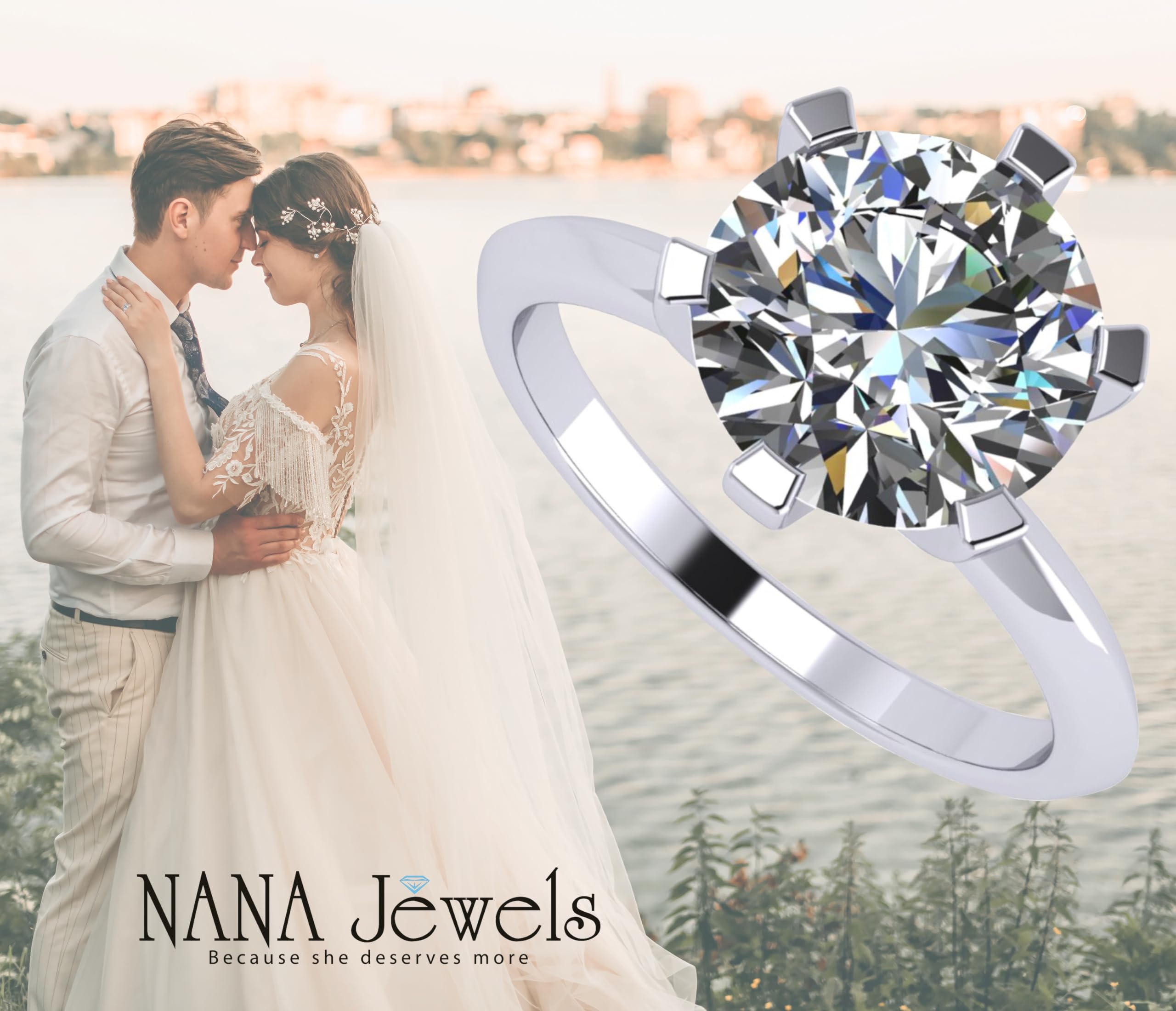 NANA Jewels Matrix 1.00ct (6.5mm) Round Zirconia 6 Prong Solitaire Ring - Platinum Plated Sterling Silver - Size 5.5