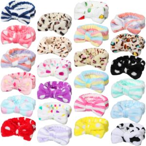 Jexine 24 Pcs Facial Spa Headband Makeup Headbands Bulk Bow Hair Head Band Fluffy Plush Spa Headband for Women Washing Face Spa Shower Cleansing (Minimalist Style)