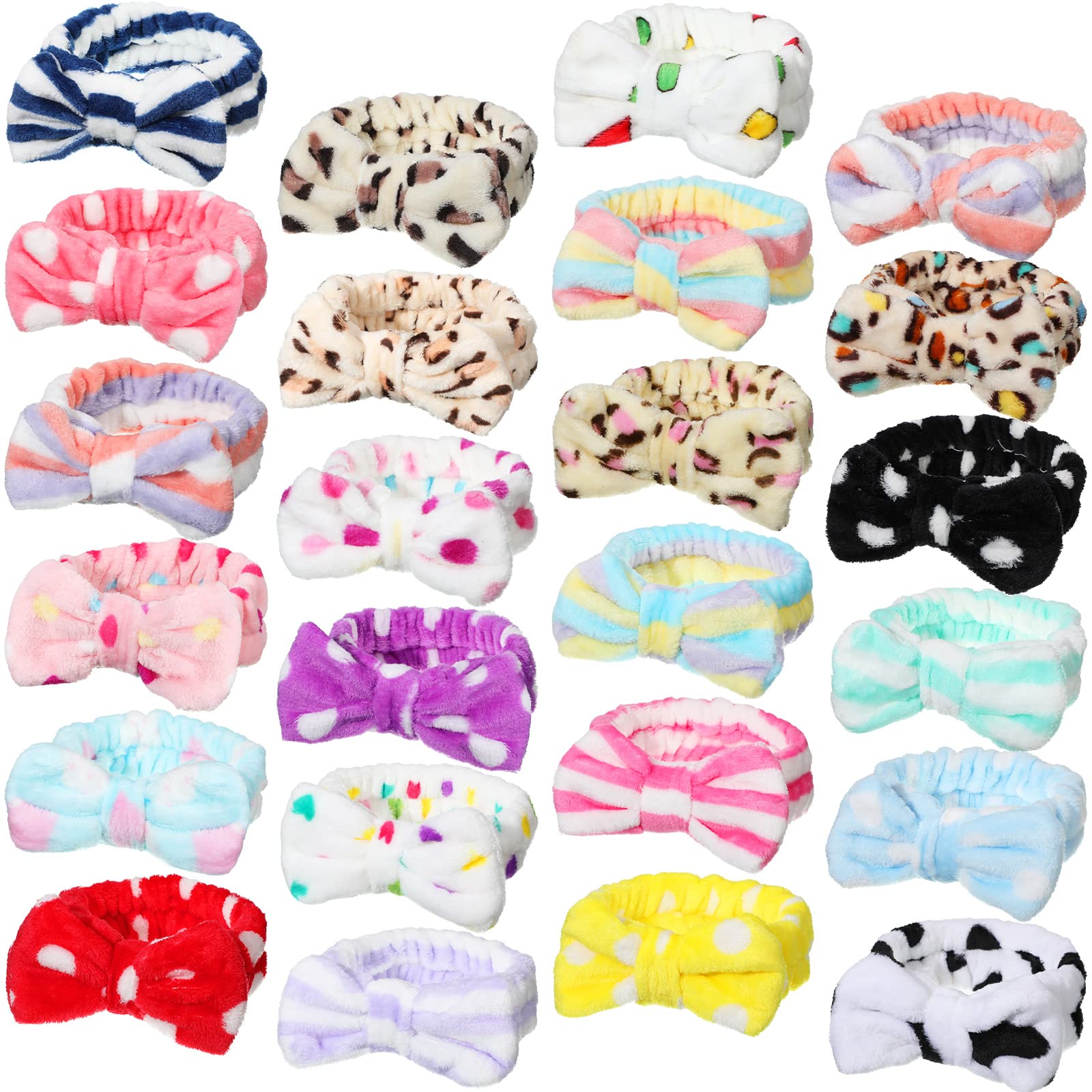 Jexine 24 Pcs Facial Spa Headband Makeup Headbands Bulk Bow Hair Head Band Fluffy Plush Spa Headband for Women Washing Face Spa Shower Cleansing (Minimalist Style)