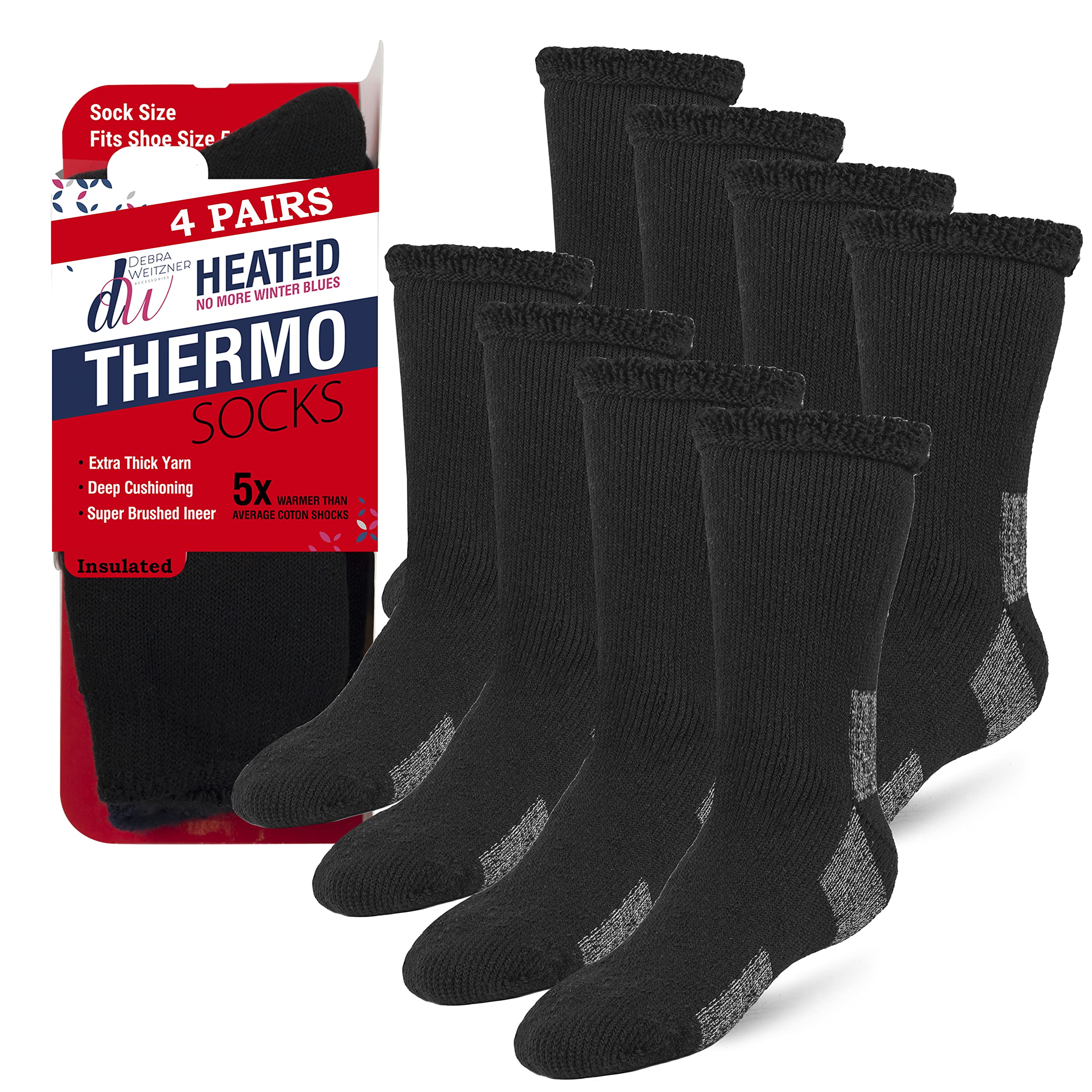 Debra Weitzner Thermal Socks For Men and Women - Thick Heated Winter Boot Socks - Insulated for Extreme Cold Weathers 4 Pairs