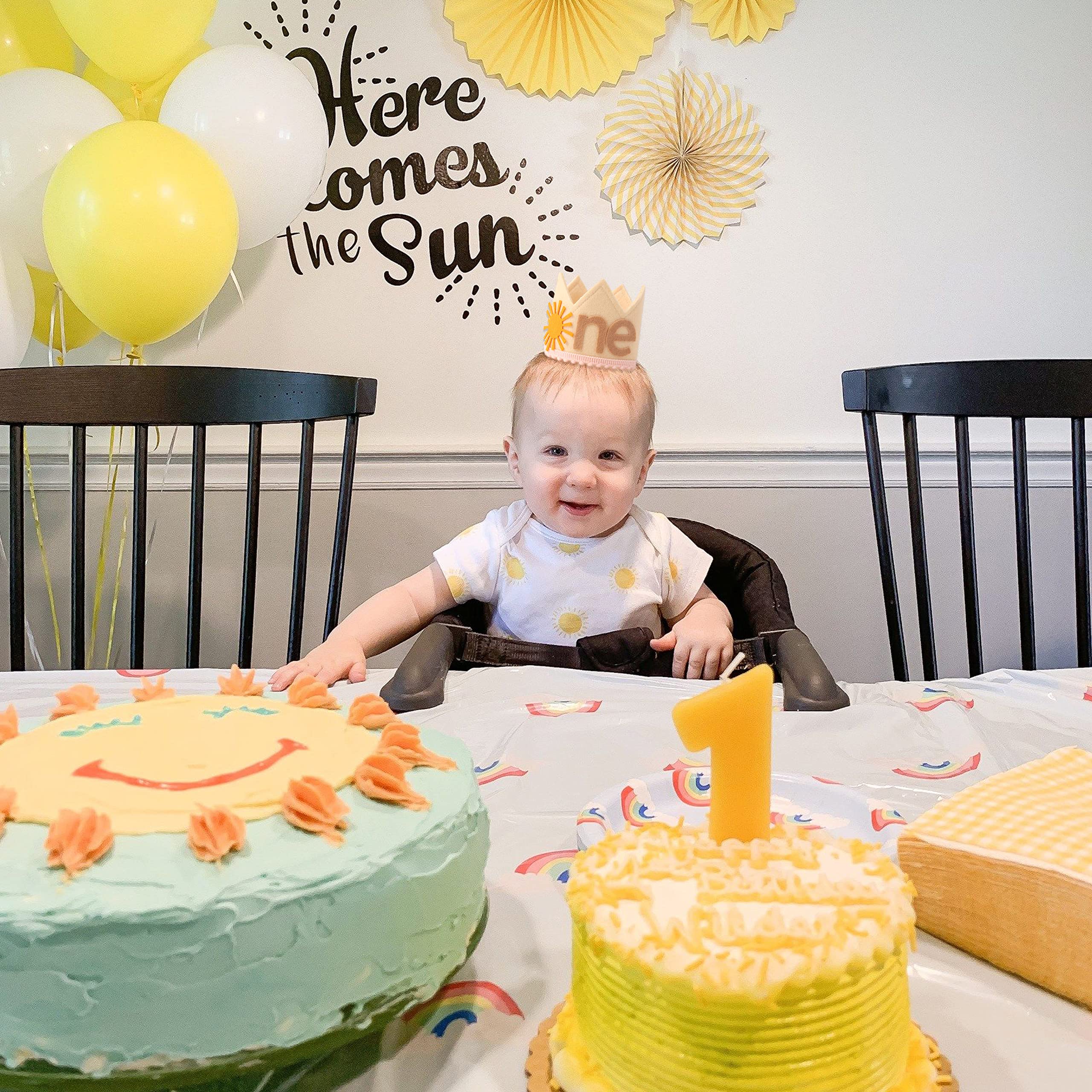 HUHJRUAR Boho Sun 1st Birthday Crown Hat - One Year Around The Sun Boho Sunshine First Party Decoration (SUN NE HAT)