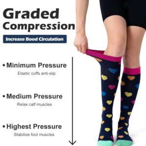 (3 pairs)Compression Socks 20-30 mmHg Long Socks for Women and Knee High Socks for Women Black Colorful L/XL