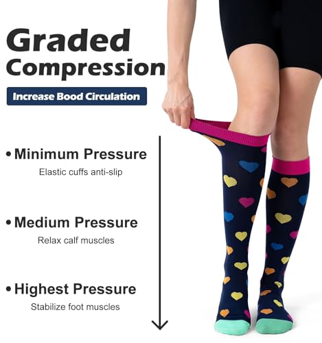 (3 pairs)Compression Socks 20-30 mmHg Long Socks for Women and Knee High Socks for Women Black Colorful L/XL