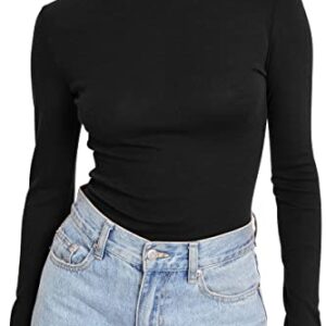 Trendy Queen Womens Long Sleeve Tops Mock Neck Turtleneck Shirts Slim Fit Basic Layering Stretch Soft Thermal Undershirts Trendy Fall Winter Going Out Tops 2024 Black