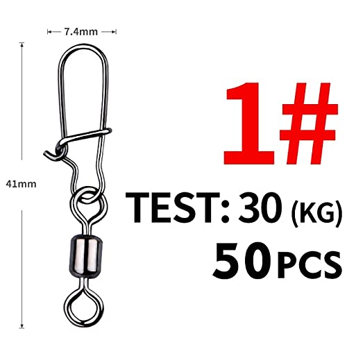 moisture Fishinghooks 50PCS Connector Pin Bearing Rolling Rotating Stainless Steel Buckle, Seawater/Freshwater Fishing Hook, Bait Rotating Fishing Gear Fishing Accessories Fishing Hook (Size : 1#)