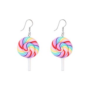 Cute Lollipop Colorful Rainbow Statement Lightweight Halloween Hook Dangle Drop Earrings for Women Teen Girls Little Sensitive Ear Lovely Sweet Candy Sugar Charm Hanging Dangling Hypoallergenic