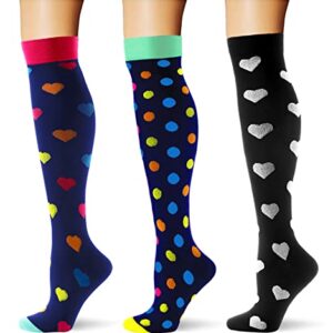 (3 pairs)Compression Socks 20-30 mmHg Long Socks for Women and Knee High Socks for Women Black Colorful L/XL