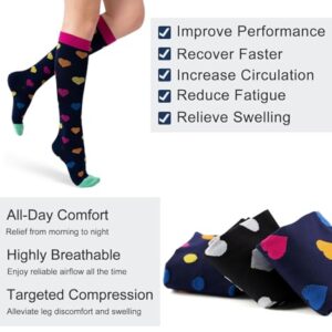 (3 pairs)Compression Socks 20-30 mmHg Long Socks for Women and Knee High Socks for Women Black Colorful L/XL