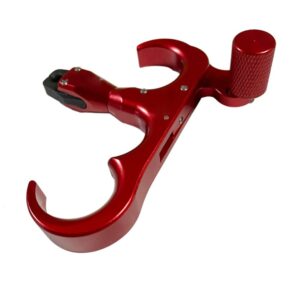 LIZHOUMIL 360°Rotation Thumb Bow Release, Aluminum Alloy 3 Finger Thumb Trigger Caliper Grip Compound Bow Release Aid, Replaceable Bow Release Trigger Caliper Grip red