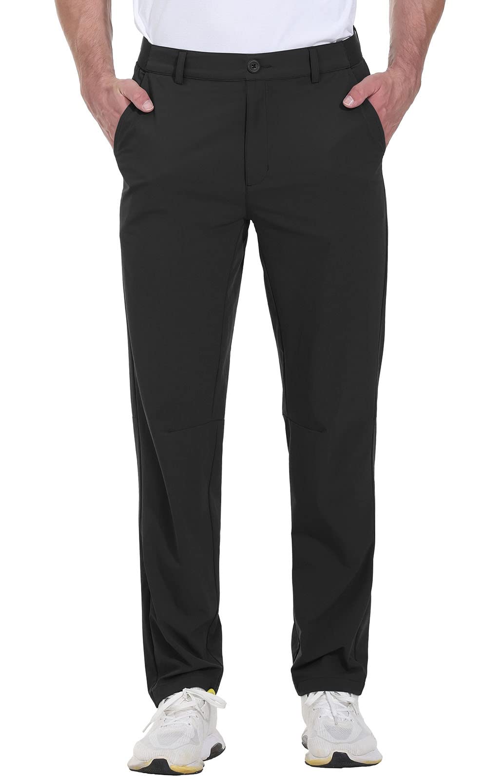 Rdruko Men's Stretch Golf Pants Quick Dry Lightweight Casual Dress Pants with Pockets(Black,US 34)