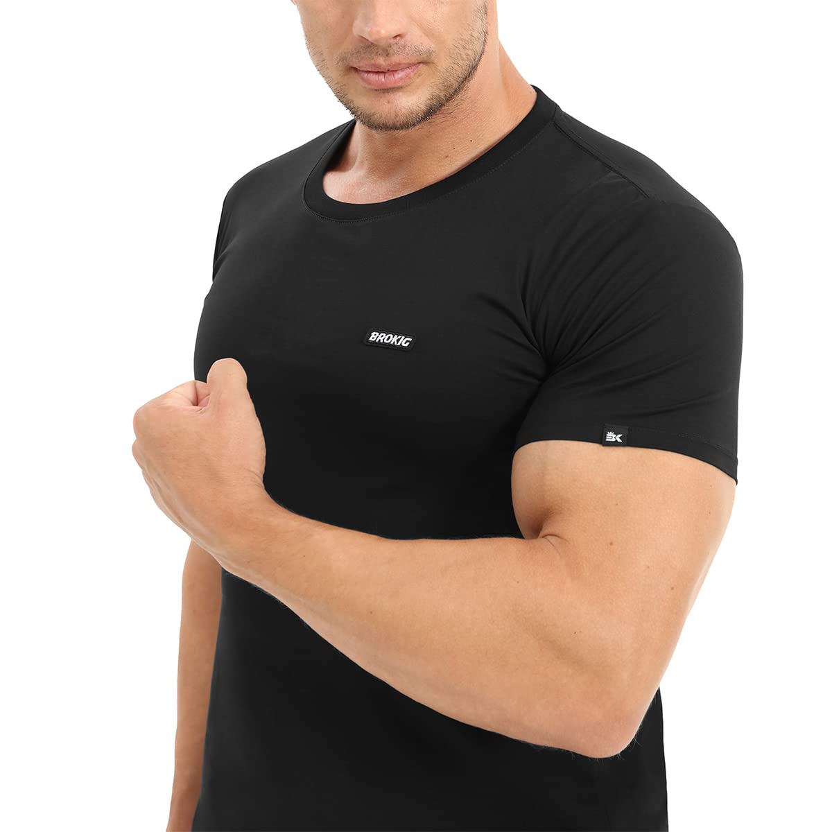 BROKIG Mens TDry Bold Gym Workout T-Shirt,Casual-Fit Training Bodybuilding Short Sleeve Shirts Men(Large,Black)