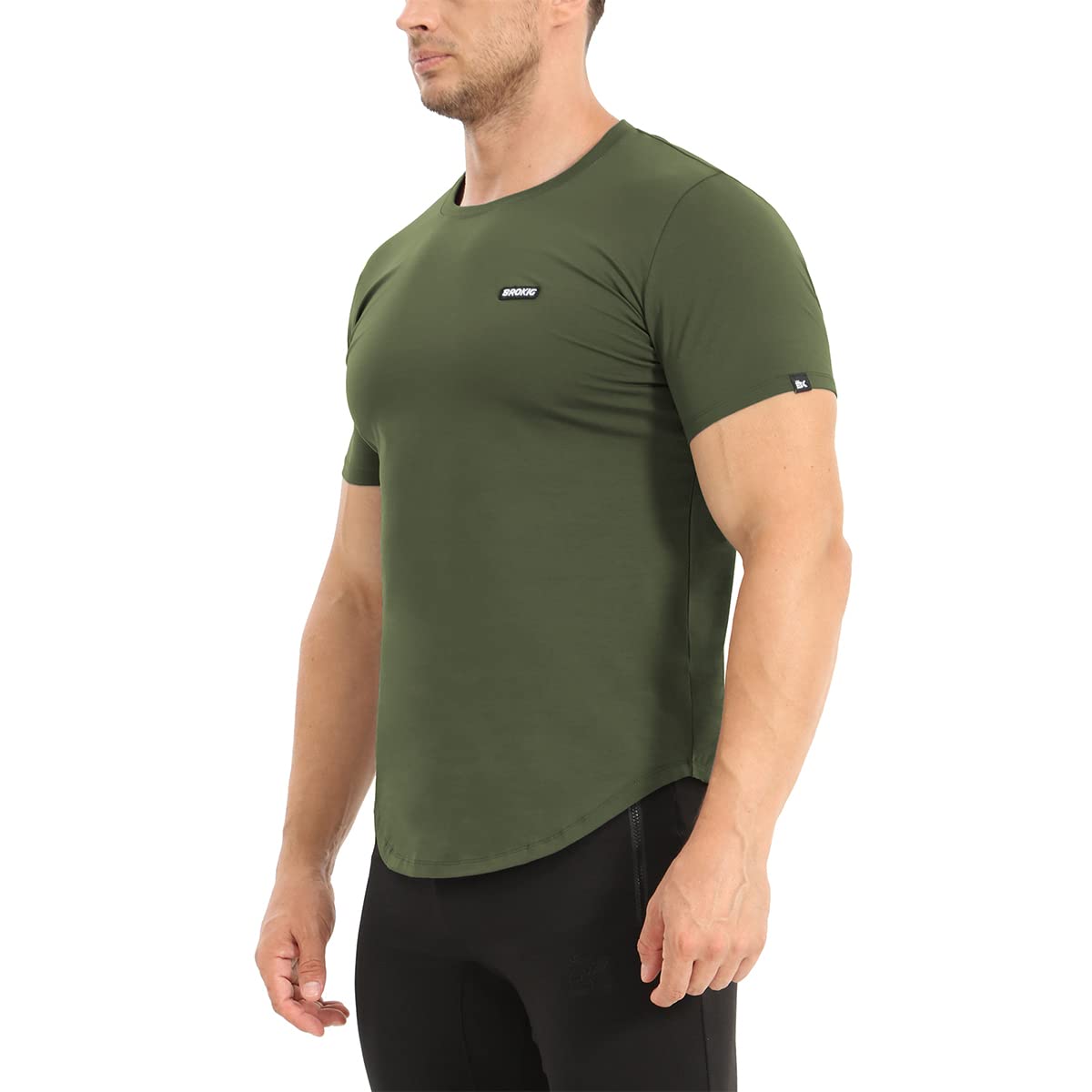 BROKIG Mens TDry Bold Gym Workout T-Shirt,Casual-Fit Training Bodybuilding Short Sleeve Shirts Men(X-Large,Army Green)