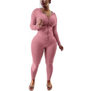 Mrskoala Two Piece Outfits for Women Jogger Sets Workout Sweat Suits Tracksuit Pants Set Lightpink S