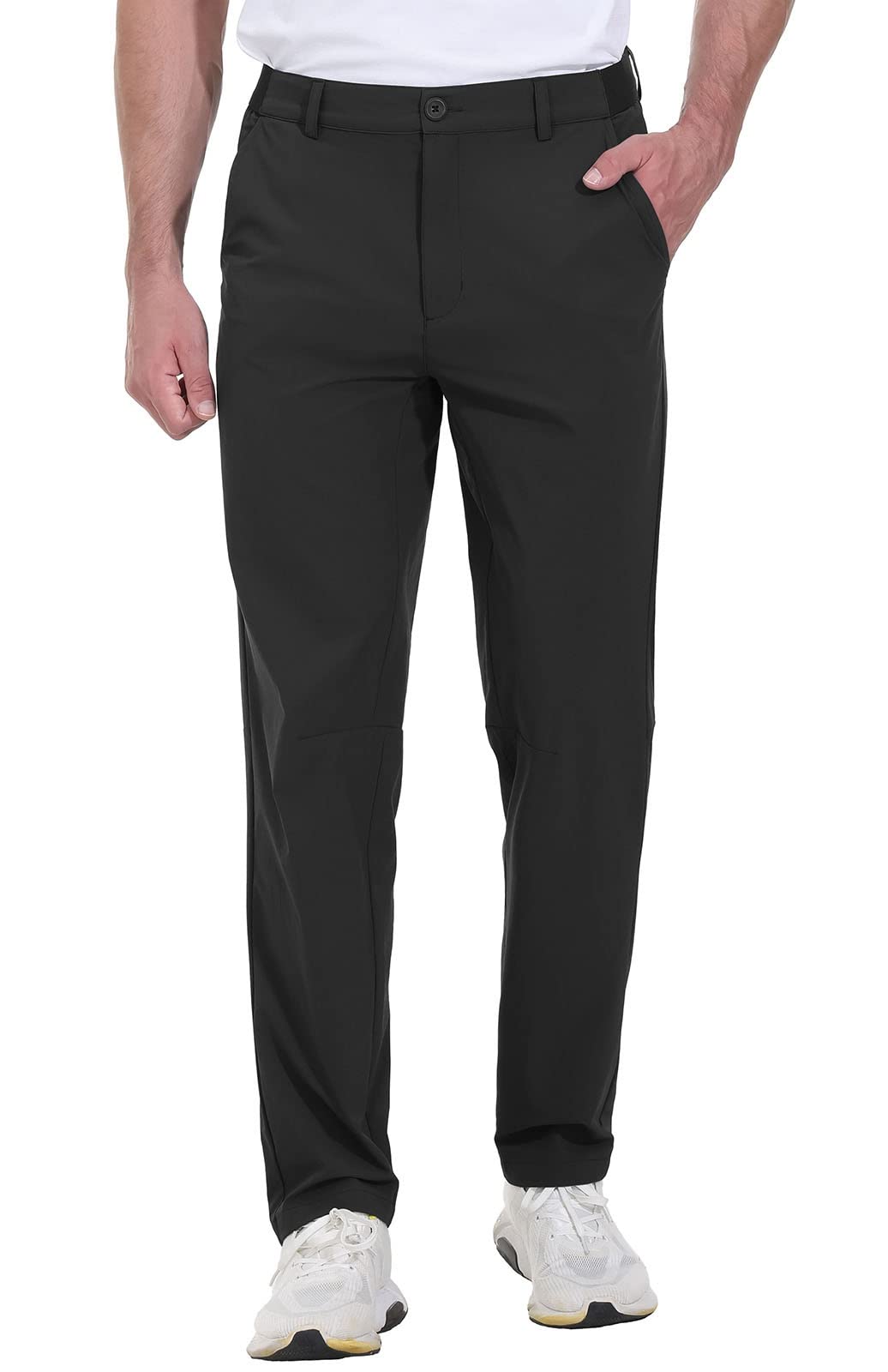 Rdruko Men's Stretch Golf Pants Quick Dry Lightweight Casual Dress Pants with Pockets(Black,US 34)