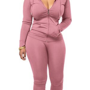 Mrskoala Two Piece Outfits for Women Jogger Sets Workout Sweat Suits Tracksuit Pants Set Lightpink XL