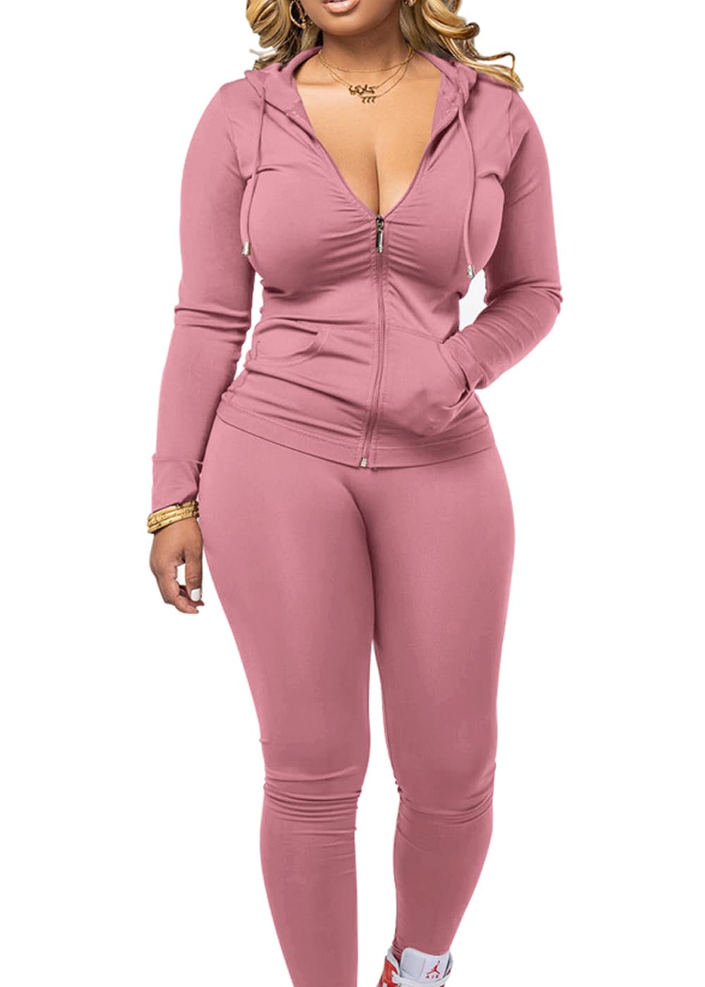 Mrskoala Two Piece Outfits for Women Jogger Sets Workout Sweat Suits Tracksuit Pants Set Lightpink XL