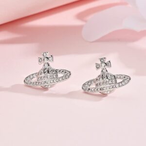 Medsor Saturn Earrings Aesthetic Cubic Zircon Silver Saturn Stud Earring