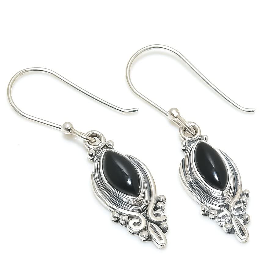 AUDRIELLE Black Onyx Marquise Shape Gemstone Handmade 925 Solid Sterling Silver Jewelry Earring 08