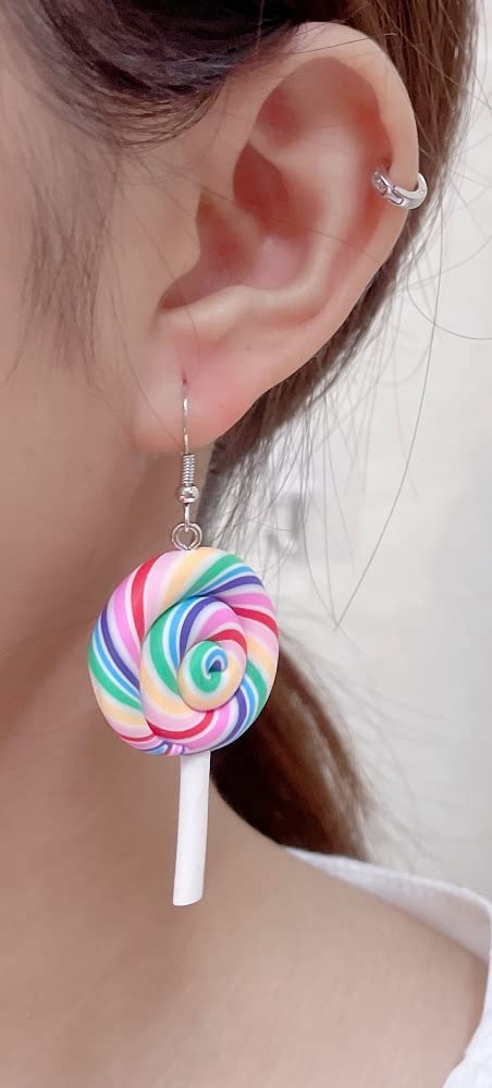 Cute Lollipop Colorful Rainbow Statement Lightweight Halloween Hook Dangle Drop Earrings for Women Teen Girls Little Sensitive Ear Lovely Sweet Candy Sugar Charm Hanging Dangling Hypoallergenic