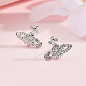 Medsor Saturn Earrings Aesthetic Cubic Zircon Silver Saturn Stud Earring