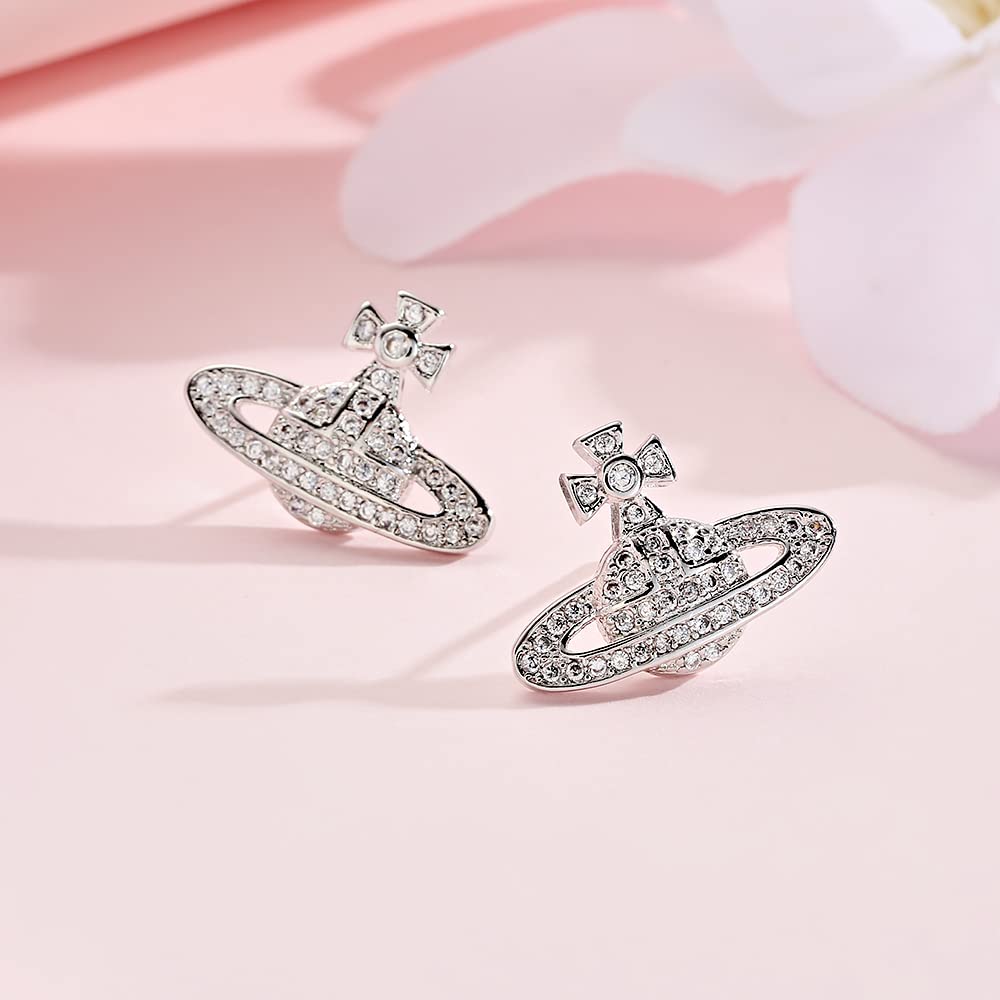 Medsor Saturn Earrings Aesthetic Cubic Zircon Silver Saturn Stud Earring