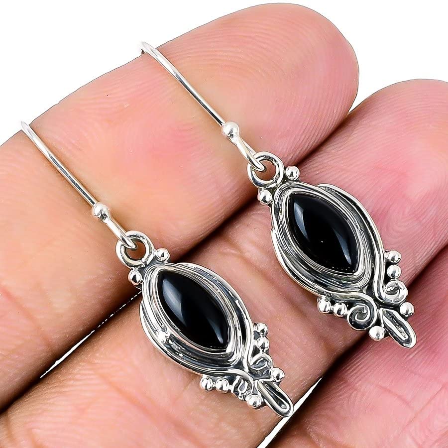 AUDRIELLE Black Onyx Marquise Shape Gemstone Handmade 925 Solid Sterling Silver Jewelry Earring 08