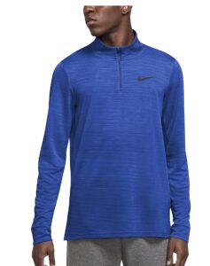 nike men’s breathe superset game royal blue ¼ zip (quarter zip) training/running lightweight long sleeve baselayer shirt, black swoosh, dri-fit wicks moisture, style cz1212/color 480, size small