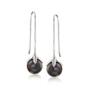 Ross-Simons 10-11mm Black Cultured Tahitian Pearl Drop Earrings in Sterling Silver