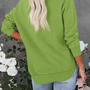 Pkabogbi Womens Long Sleeve Crewneck Pullover Sweatshirt No Hood Loose Fit Basic Green Sweatshirts Side Split Pullover Tops Green Small