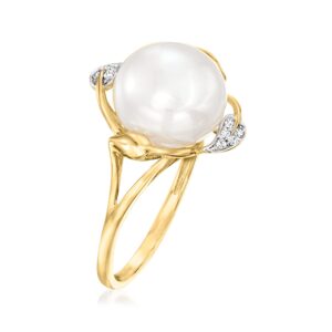 Ross-Simons 10-10.5mm Cultured Pearl Leaf Ring With Diamond Accents in 14kt Yellow Gold. Size 8