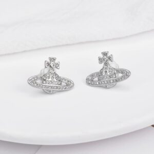 Medsor Saturn Earrings Aesthetic Cubic Zircon Silver Saturn Stud Earring