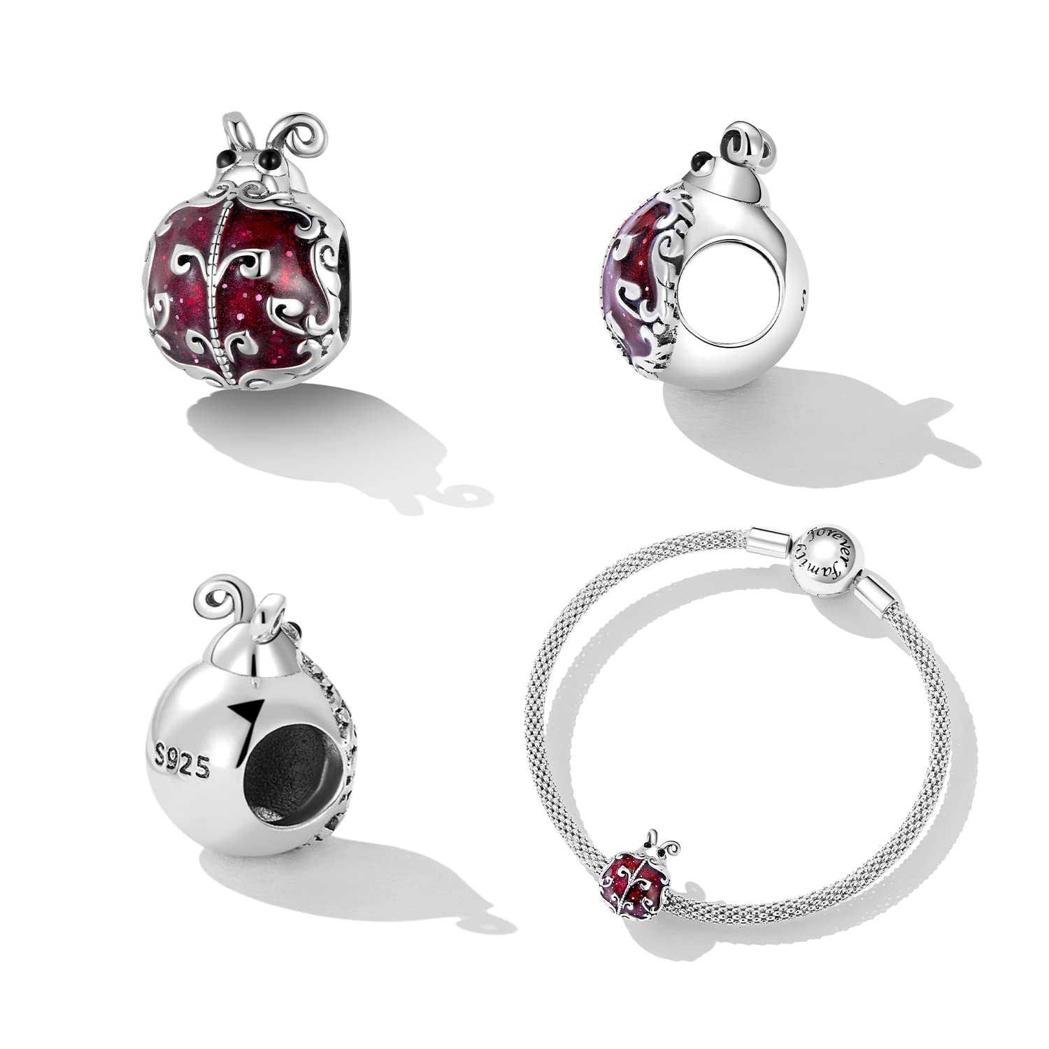 Pattern Ladybug Charm 925 Sterling Silver Charm Fits For Pandora Bracelet Necklace