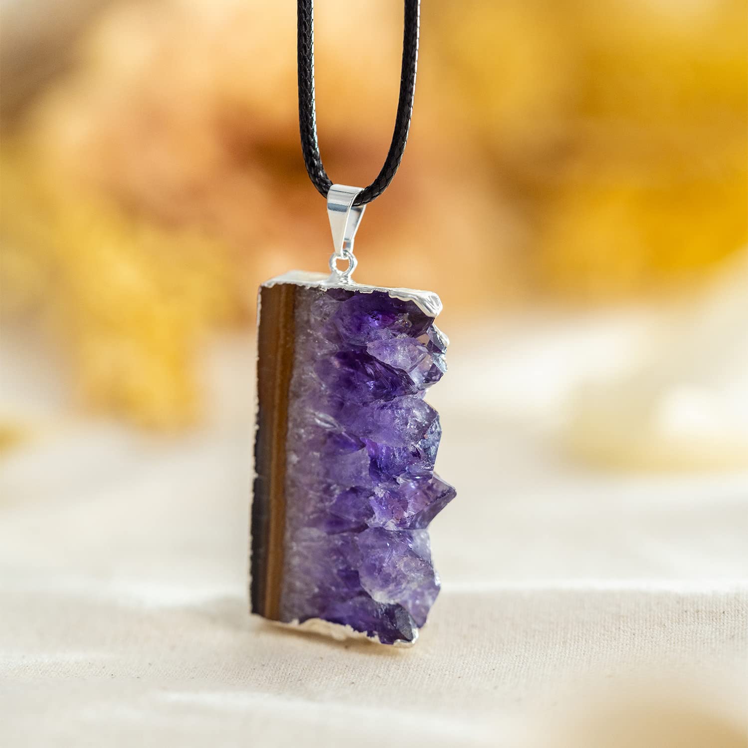 Ayana Crystals Handcrafted Amethyst Geode Necklace - Silver Plated: Genuine Natural Amethyst, February Birthstone – Third Eye & Crown Chakra Activation for Aquarius & Pisces Zodiac Signs