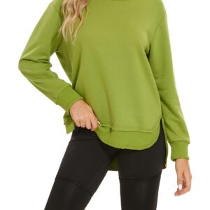 Pkabogbi Womens Long Sleeve Crewneck Pullover Sweatshirt No Hood Loose Fit Basic Green Sweatshirts Side Split Pullover Tops Green Small