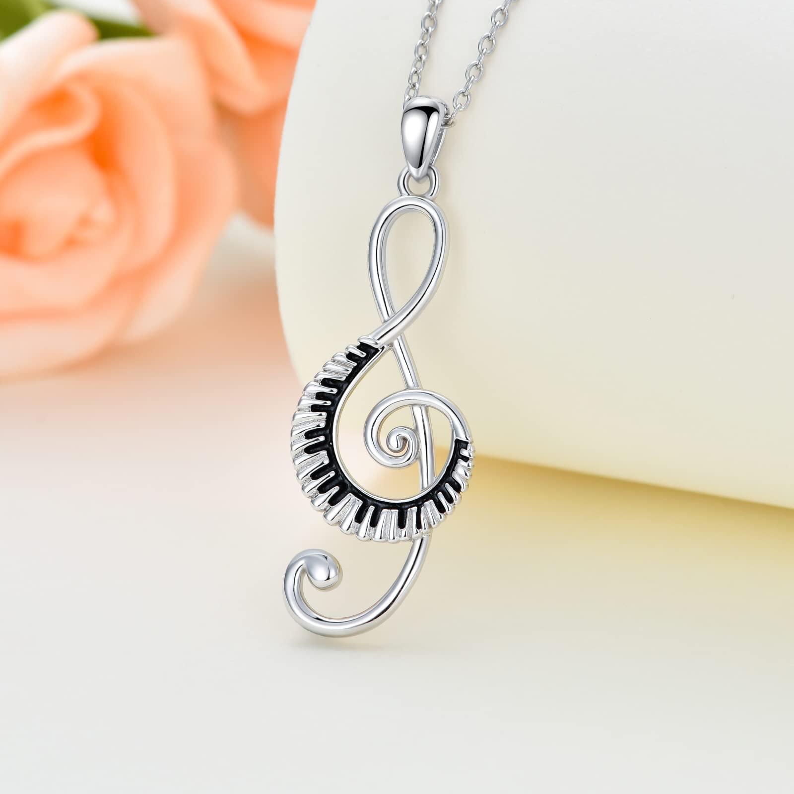 MEIDERBO Music Note Necklace Piano Keyboard Necklace 925 Sterling Silver Treble Clef Pendant Musical Jewelry Gifts for Women Music Lover