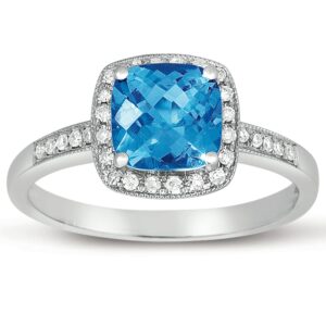 KOKAV 14K White Gold Genuine Blue Topaz Cushion 1-3/4ct with Diamonds Women Ring (8)