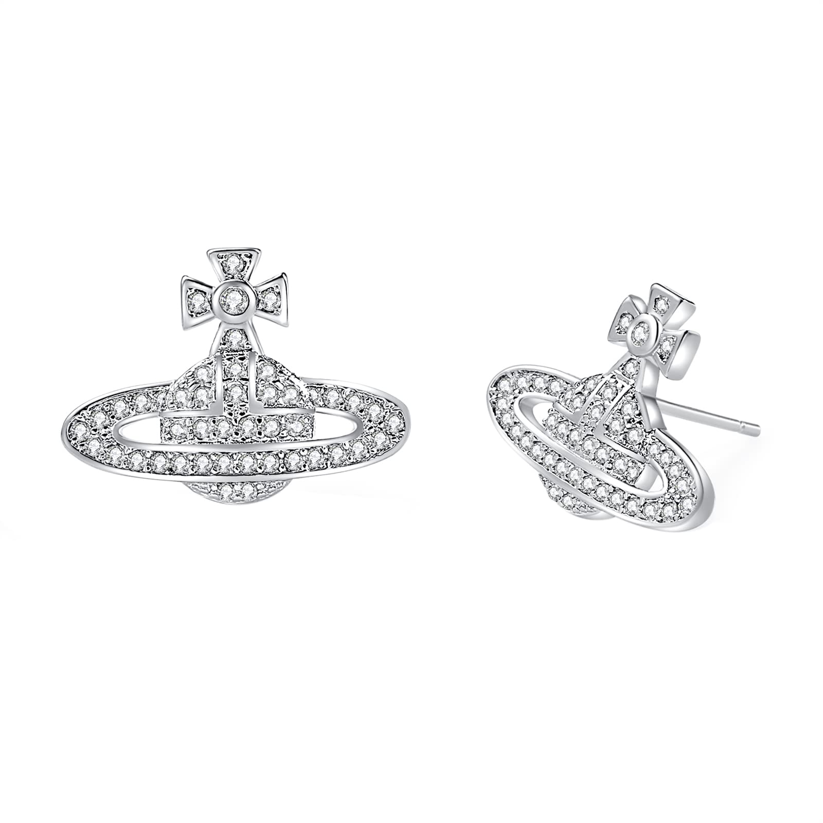 Medsor Saturn Earrings Aesthetic Cubic Zircon Silver Saturn Stud Earring