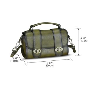 Genuine Leather Satchel for Women Vintage Purse Handmade Handbag Retro Crossbody Bag Purse (Green)