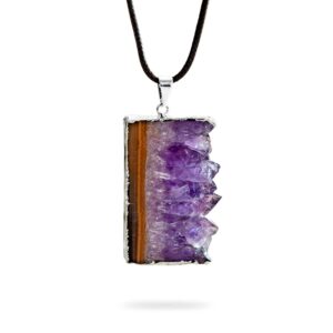 ayana crystals handcrafted amethyst geode necklace - silver plated: genuine natural amethyst, february birthstone – third eye & crown chakra activation for aquarius & pisces zodiac signs