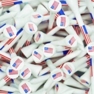 American Flag Wood Golf Tees - 2 3/4 inch 100 tees per Pack - USA Golf Tees - Red, White, and Blue - American Flag in Tee Cup - Value Pack - Custom Design - Golf Essentials -