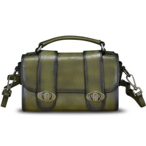 genuine leather satchel for women vintage purse handmade handbag retro crossbody bag purse (green)