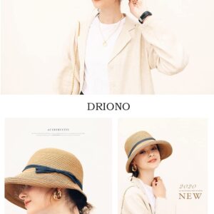 DRIONO Straw Hat - Women Style Fashion Summer Cloche Beach Fedora Trilby Hat Panama Sun Hat (Beige)