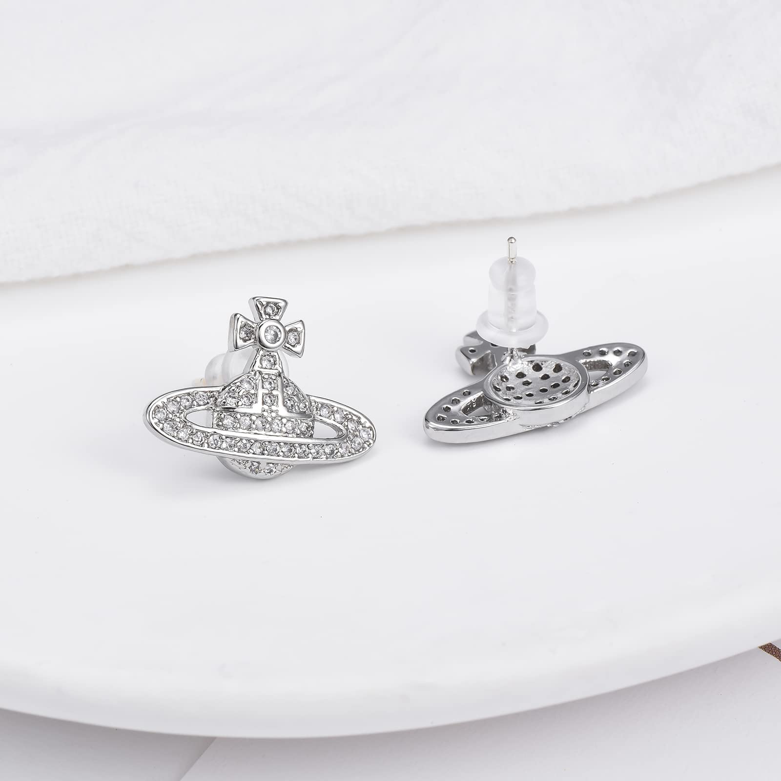 Medsor Saturn Earrings Aesthetic Cubic Zircon Silver Saturn Stud Earring