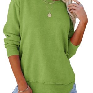 Pkabogbi Womens Long Sleeve Crewneck Pullover Sweatshirt No Hood Loose Fit Basic Green Sweatshirts Side Split Pullover Tops Green Small