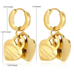 Heart Dangle Hoop Earrings for Women, Christmas Gift for her, 18k Gold Plated Dainty Small Post Huggie Drop Earrings