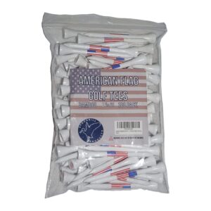 American Flag Wood Golf Tees - 2 3/4 inch 100 tees per Pack - USA Golf Tees - Red, White, and Blue - American Flag in Tee Cup - Value Pack - Custom Design - Golf Essentials -